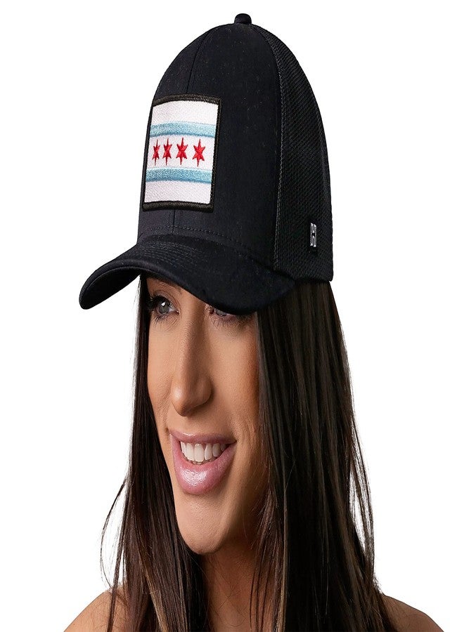 HAKA Chicago Flag Black Trucker Hat - Chicago Mesh Snapback Cap for Men, & Women Golf Baseball Dad Hat - Image 4